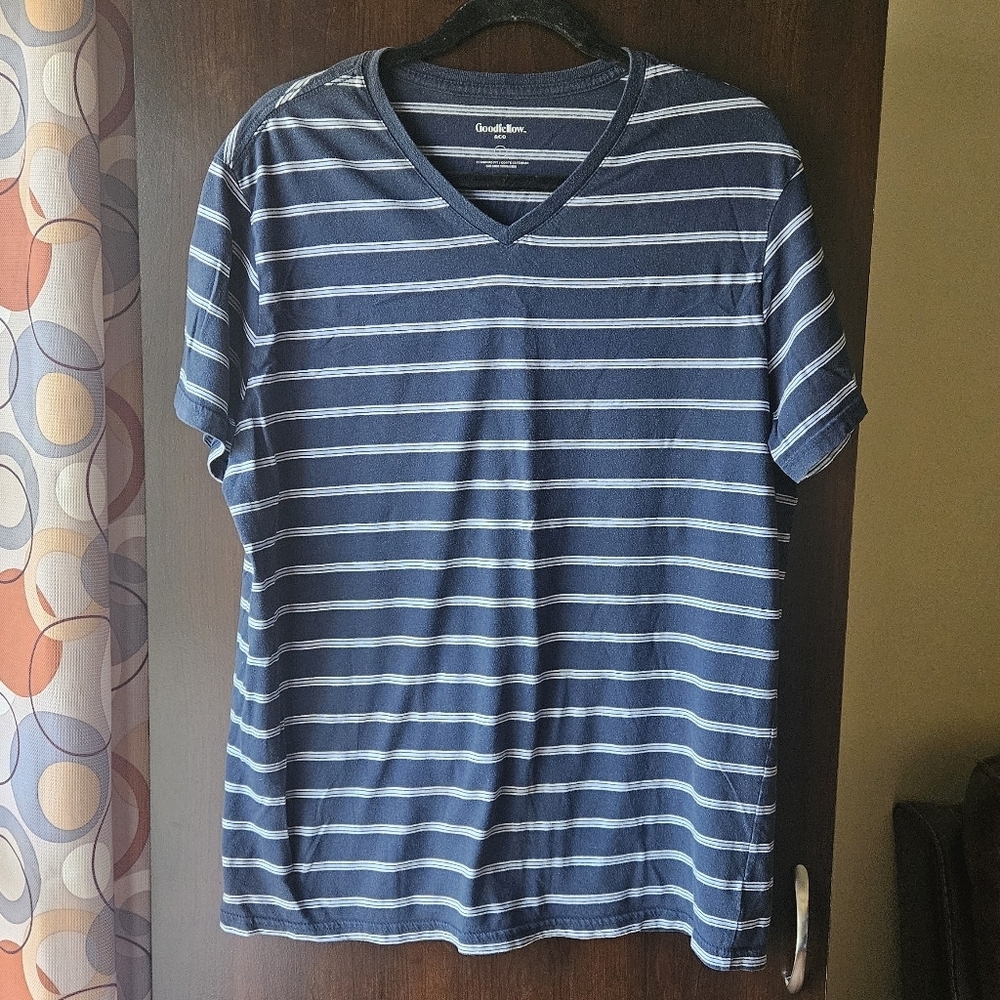 Blue Striped V-Neck T-Shirt